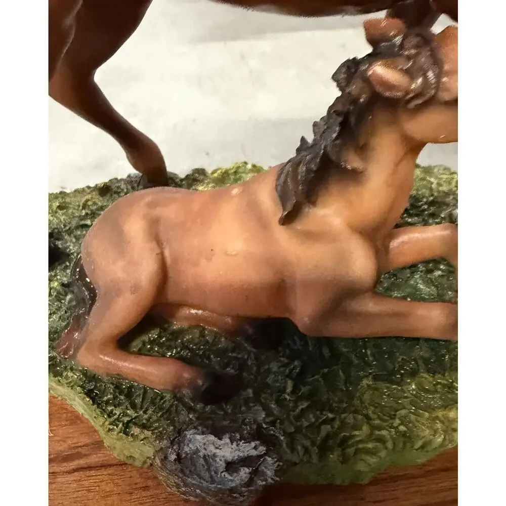 Vintage Elegante Collection Mare & Foal Horse Figurine Resin Statue Wood Base